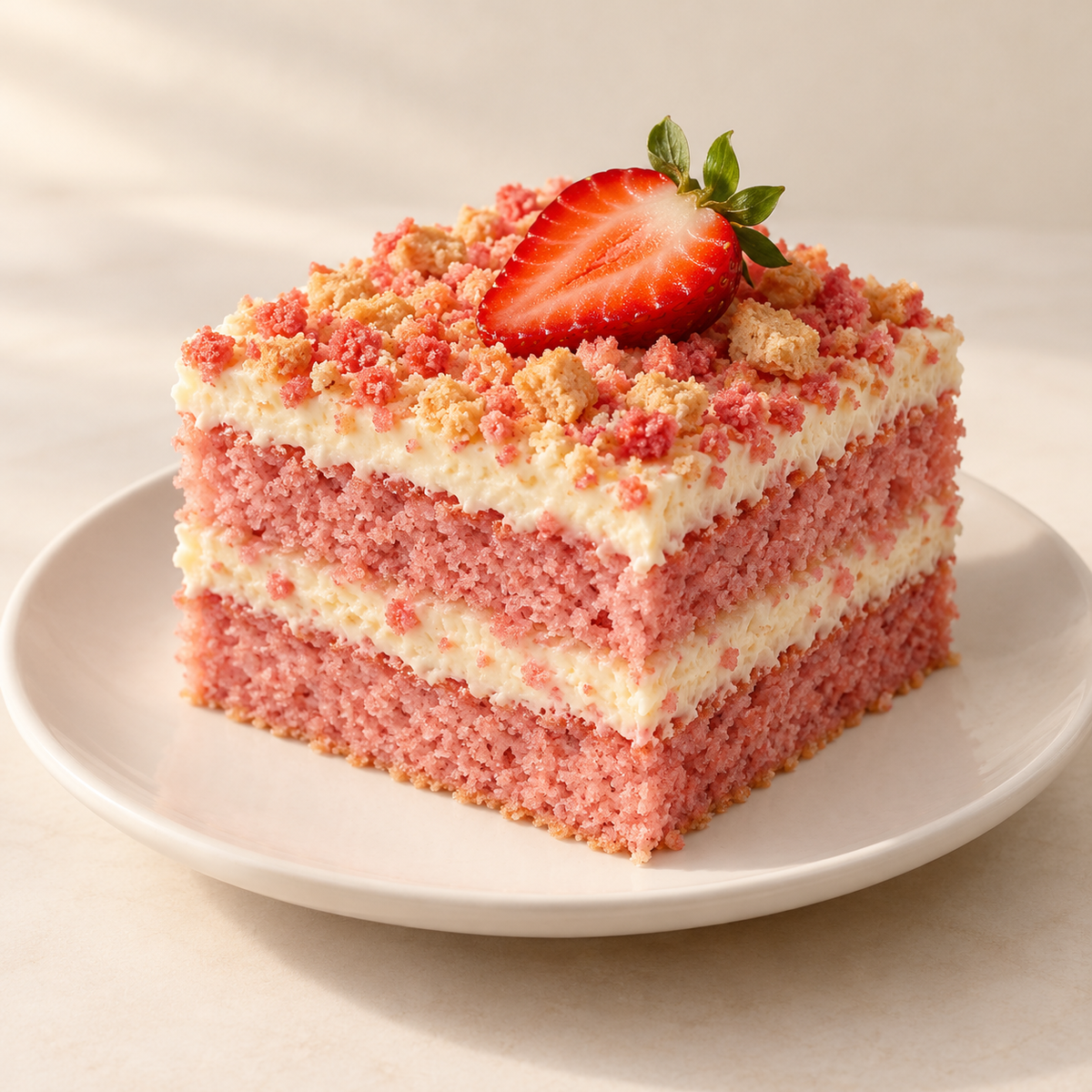 Strawberry Crunch Cake Slice